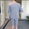 男性スーツセットスリムフィットハーフスリーブ膝の長さパンツ韓国スタイルメンズ服ピンクホワイトサマースーツジャケット短いパンツ201106