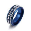 Glanzende 316L titanium ring goud verzilverd rvs dubbele rij Tsjechische kristallen ringen voor mannen vrouwen bruiloft sieraden maat6-13 groothandel