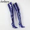 Sorbern Metallic Blue أشار تو 12 سنتيمتر أحذية الكعب للنساء أحذية السيدات حجم 12 المتطرفة عالية الكعب مخصص الألوان الدانتيل متابعة الأحذية