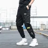 Men's Pants Ankle Style Pockets Cargo Harem Ribbons Black Hip Hop Casual Male Joggers Trousers Fashion Streetwear 220217