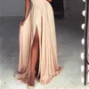 2021 Champagne Lace Chiffon Uma linha Dama de honra Vestidos Long Alta Split Split Spaghetti Correias Backless Wedding Guest Doméstica de Honra Vestidos AL7801