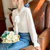 Mode Meisje Shirt Lange Mouw Boog Chiffon Dames Blouse 2021 Nieuwe Chiffon Shirt Casual Elegant Dames Shirt