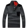 Suéter de malha masculino masculino masculino lã de lã grossa de retalhos casuais colar de bolso quente 201221