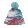 Pompom Chapéus Para Mulheres Moda Tie Tintura Imprimir Beanie Inverno Removível Hip Hop Caps 6 Cores Lã Bonés Beanie Beanie Chapéu