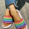 Sommar tofflor Shining Rainbow Slides Ny Feamle Tjock botten Utomhus Strand Slipper Kvinnor Sandaler Zapatos de Mujer Y1120