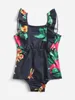Baby Dragonfly & Floral Print Ruffle Trim Combo Bodysuit Dress SHE