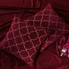 Red Blue Purple Luxury Royal Embroidery Thick Velvet Flannel Bedding Set Fleece Fabric Duvet Cover Bed sheet/Linen Pillowcases T200706