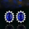 Yeni Varış Saprkling Lüks Takı Seti 925 STERLING Gümüş Oval Kesim Mavi Safir CZ Diamond Kadın Düğün Küpe Yüzük Hediye291T