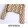 kpytomoa女性ファッションアーガイルクロップドニットカーディガンセータービンテージロングスリーブボタンアップ女性アウターシックトップス201204