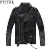 PYJTRL New Mens Autumn Winter Thick Vintage Holes Ripped Distressed Coat Black Denim Jacket For Motorcycle Zippers Outwear 201123