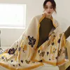 Floral Print Scarf for Women Warmer Winter Cashmere Pashmina Shawls Female Thick Blanket Wraps Foulard 220106