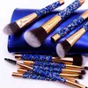 Set di pennelli per trucco 10 pezzi Pennello per cosmetici Diamante blu con borsa Pennello per trucco Polvere Occhi Fondotinta Blush Eyeliner Pennelli per sopracciglia