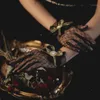 Пяти пальцев перчатки женское элегантное черное цвета сетка сетка сетки женская весна Винтажное солнцезащитное кружевное кружево R33541