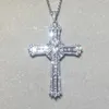 Original 925 Sterling Silber Exquisite Bibel Jesus Kreuz Anhänger Halskette für Frauen Männer Kruzifix Charme Pave Square Simulierte Diamant Schmuck