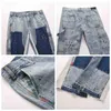Distressed Splash Bläck Flare Jeans Urban Streetwear Patch Mens Graffiti Flared Hip Hop Washed Blue Slim Fit Denim Pants Män 220115