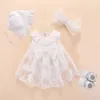 New Born Baby Girls Dressclothes Summer Kids Party Birthdities 1-2years shoes مجموعة تعميد ثوب الطفل Jurk Zomer 240417