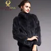 High Quality Real Fur Coat Fashion Genuine Rabbit Fur Overcoats Elegant Women Winter Outwear Stand Collar Rabbit Fur Jacket 201103