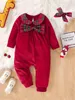 Baby Tartan Peter Pan Collar Bow Front Velvet Jumpsuit Zij