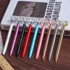 Metalowy obudowa ballpoint Pen Diamond Ring Crystal Pen Lady Wedding Office School Supplies Birthday Gift Roller Ball Pen