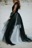 and 2021 Black Ivory Gothic Dresses Long Sleeves Scalloped Deep V Neck Tiered Skirt Tulle Custom Made Wedding Gown Vestido De Novia 403 estido