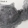 New Hollow Sexy Bra Blue Ultrathin Underwear Plus Size C D Cup Women Transparent Bras Lace Lingerie Gray Brassiere Embroidery LJ200822