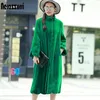 Nerazzurri Lungo soffice caldo cappotto in pelliccia sintetica donna collo alto una linea Inverno verde nero rosa plus size moda 5xl 6xl 7xl 201215