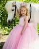 Pink Tulle Flowers Girls Dresses Jewel Puffy Princess Pageant Country Gowns For Wedding Evening Bridesmaid Dress First Communion Gown