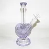 Glazen waterleidingen bongs waterpijp paarse hart vorm roken rig rig bubbel asvanger 14 mm gewricht beker bongwaterpijp olieligingen