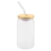 DHL 12oz 16 Oz Sublimation Glass Beer Dugs with Bamboo Lid Straw Tumblers DIY Frasted Clear Can Can Can Transf