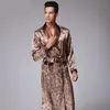 Summer Luxury Satin Pyjamas Bathrobe Print Kimono Robes Vneck Faux Silk Male Chinese Silk Robe Nightwear Man 201109