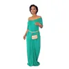 Candy Color Loose Maxi Vestidos Lady Long Dress Bohemian Women Off The Shoulder Short Sleeve Robes With Pocket T200618