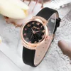 Мода женская роскошь алмазные часы кожаные группы аналоговые кварцевые наручные часы красочные конфеты цветок женские часы платье женщин