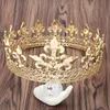 Barock Vintage Royal King Crown for Men Full Round Sliver Big Gold Tiaras och Crowns Prom Party Kostym Hårtillbehör 220301