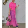 New Fashion Solid Mesh Combo Tunic Women Long Blouse Shirt button up tulle top Splicing dress shirt F0114