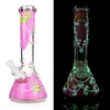 12" Handpainted Floral Glass Beaker Bong Water Pipe Hookah 7mm Thick Ice Ash Catcher Dab Oil Rigs Smoking Bongs Bubbler Pipes Bowl