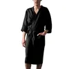 Men's Sleepwear Linen Men Robes Gown Male Kimono Bathrobe Nightwear Pajamas Solid Color Plus Size Summer Nightgown 3XL 5.2A1