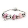 New Arrival Newest Breast Cancer Awareness Jewelry European Charm Lampwork Murano Grass Bead Pink Ribbon Breast Cancer Bracelet Jewelry