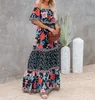 Zomer print vintage lange jurken voor vrouwen sexy off-shoulder ruche mode boho party maxi jurk dames strand sundress 220308