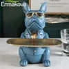 Ermakova Nordic French Bulldog Sculpture Sculpture Dog تمثال تمثال مفتاح تخزين الجدول تزيين الهدية مع نظارات لوحة 220104