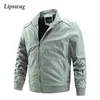 2021 Moda Ropa de abrigo sólida para hombres Otoño Manga larga Chaquetas casuales para hombre Invierno Vintage Stand Collar Zip-up Abrigos Streetwear 220212