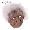 Magideal ful halloween latex full framsida mask skrynklig gammal kvinna häxa mask mormor grå hår kostym prop karneval party y200103