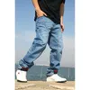 Plus size mode jeans mannen casual denim broek losse baggy rechte broek hiphop harem streetwear kleding1