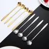 Flower Shape Long Handle Stainless Steel Tea Coffee Spoon Kitchen Tools 18cm 3 plated colors 4 designs Rose Cherry Blossom Coreopsis Heart