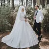 Customzied Muslim Long Sleeves Lace Wedding Dresses with Appliques High Neck Sweep Train A Line Bridal Gowns