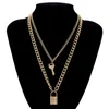 Key Padlock Anhänger Halskette für Frauen Gold / Silberschloss Halskette Schicht Kette am Hals mit Lock Punk Schmuck