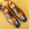 플러스 사이즈 정품 가죽 공식 드레스 Wingtip Brogues 신발 뾰족한 발가락 끈 남성 결혼식 연회 옥스포드 신부를위한