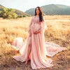 Modern A Line Prom Dresses Side Split Photoshoot Gowns Scoop Neck Long Sleeve Maternity Dress Robes 2022