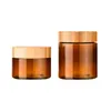 150G 250G Enpty PET Cream Bottle Bamboo Wood Lid Empty Transparent Plastic Jar Shiny Brown Cosmetic Packaging Refillable Container