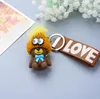 6 Colors Cute Bear Keyring Wristband keychain Holder Fashion Women Girls Men Teddy Bear with Hat Design Pendant Key Ring for Car Keys