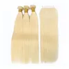 12A #613 Blonde Brazilian Human Hair Bundles With 5X5 HD Lace Closure Virgin Straight Body Wave Deep Wave Platium Blonde Hair Extensions Weave